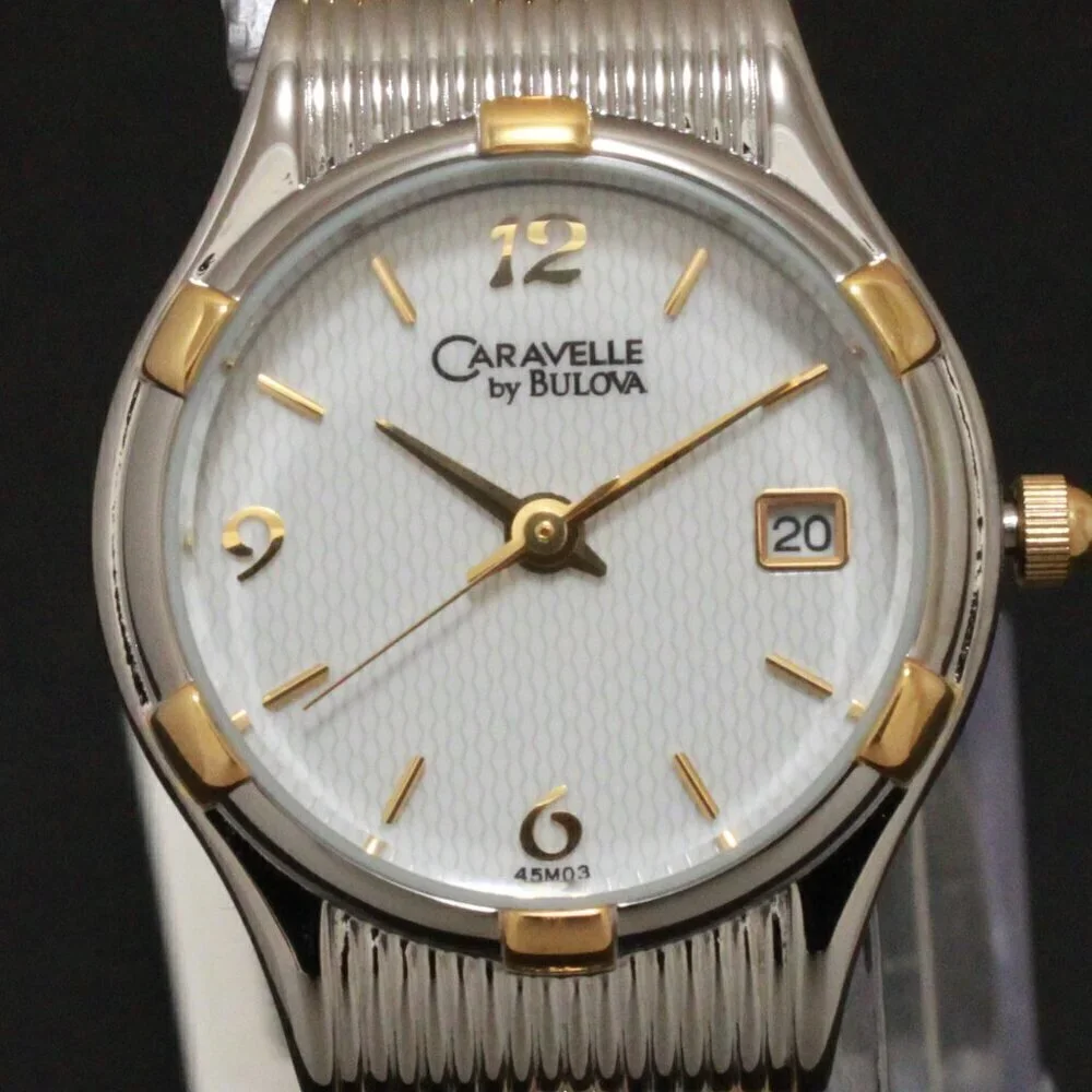 Caravelle Ladies Classic Design Watch By Bulova Two Tone Expansion Bracelet 23mm